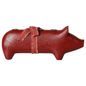 Holz-Kerzenhalter "Schwein - Advent" - Medium (Rot)