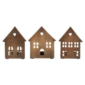 Kerzenhalter für Teelicht "Hausfassade" im 3er-Set (Messing)